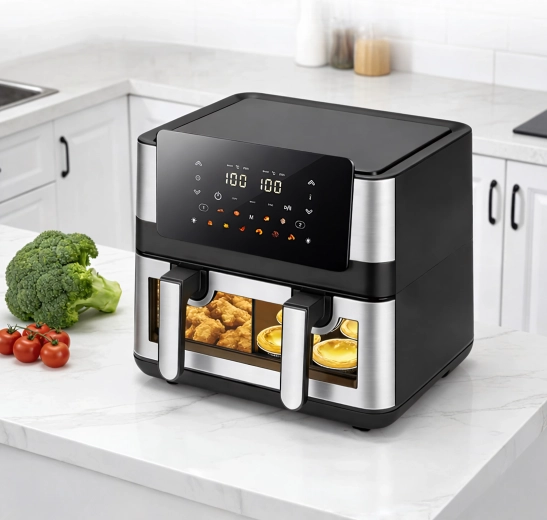 Freidora de aire (air fryer) de aire caliente con dos cestas 8 l (4+4 l) 2000 W, 12 programas