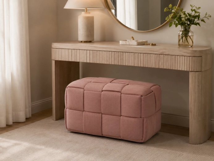 Puf rectangular trenzado rosa de 72 × 38 × 38 cm