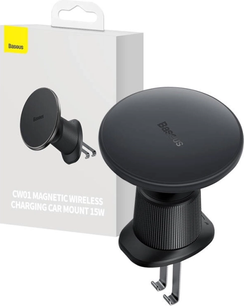 Soporte magnético para teléfono en el coche Baseus con carga inalámbrica de 15 W, negro