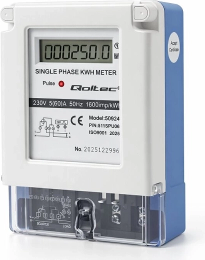 Medidor monofásico de consumo de energía Qoltec 230 V 5(60) A LCD