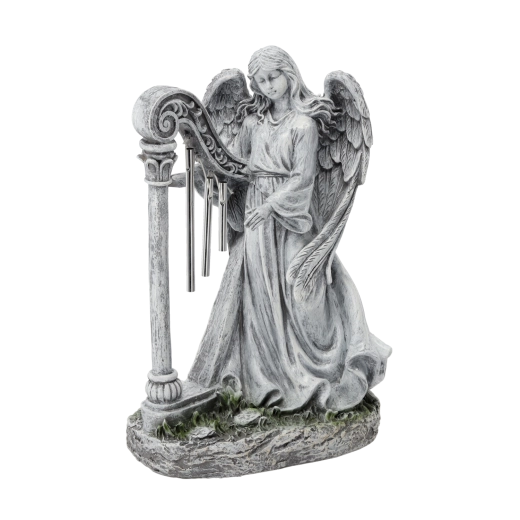 Figura de ángel con arpa 26 × 15,5 × 39 cm, gris