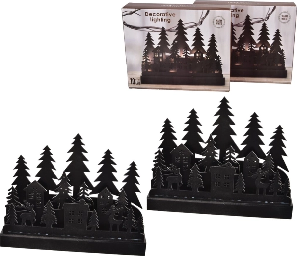 Candelabro LED de madera Casa/Árbol negro 30 × 6 × 24 cm