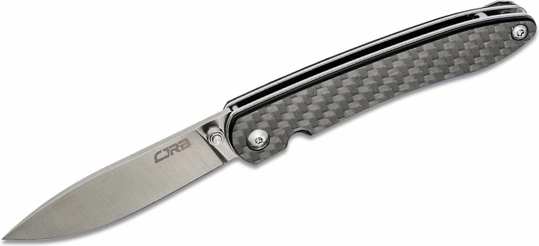 Cuchillo plegable de bolsillo CJRB Ria 7,5 cm, sand polish, negro, fibra de carbono