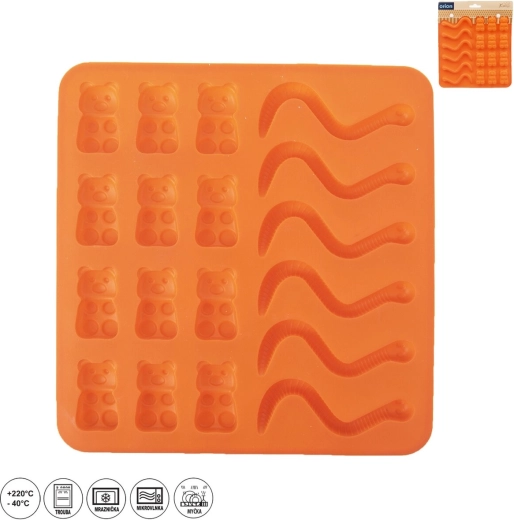 Molde de silicona para gominolas – gusanos y ositos, 18 uds., naranja