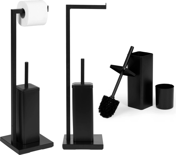 ModernHome soporte de baño para papel higiénico con portarrollos y escobilla WC, negro