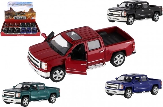 Cochecito modelo Kinsmart Chevrolet Silverado 2014 con carrocería metálica, 1:46, 13 cm, retroceso (pull-back), 4 colores