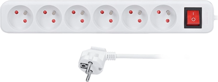Solight alargador de 5 m con 6 tomas y interruptor 16 A/3680 W blanco - 1 unidad