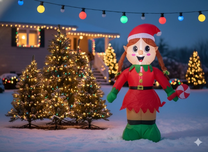 Elfa navideña inflable con iluminación LED 150 cm