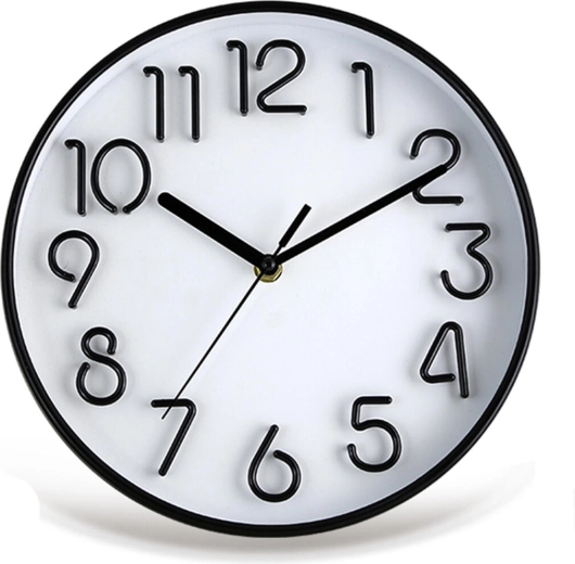 Reloj de pared con esfera 3D, 25,3 cm, negro y blanco
