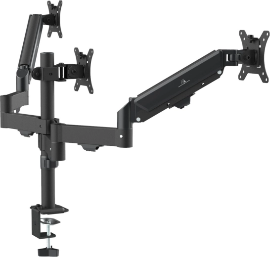 Soporte para tres monitores de 17–27" con brazos de gas