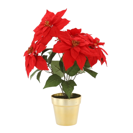 Flor de Pascua artificial en maceta dorada, 49 cm