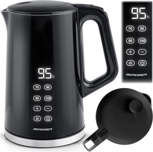 Hervidor eléctrico 1,7 l BERDSEN negro‑plateado con pantalla táctil