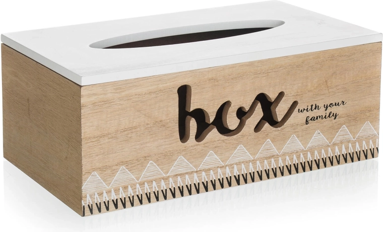 Caja de madera para pañuelos de papel FAMILY con tapa 24 × 13,5 × 9,5 cm
