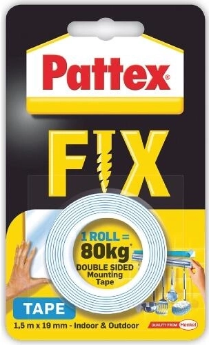 Cinta adhesiva de montaje de doble cara PATTEX Super Fix 19 mm × 1,5 m, capacidad de carga 80 kg
