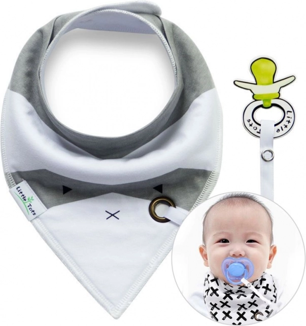 Pañuelo/babero con soporte para chupete – blanco y gris