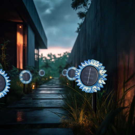 Luz solar de jardín con forma de girasol azul, para clavar y colgar