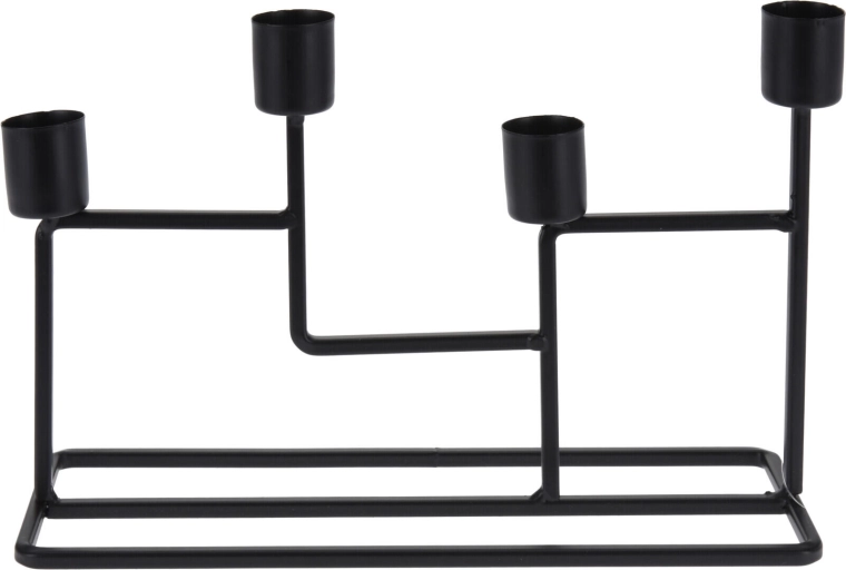 Candelabro metálico de cuatro brazos, negro, 24,5 × 8 × 16 cm