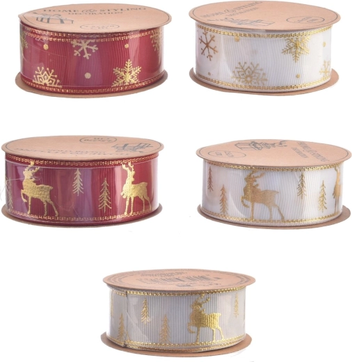 Cinta decorativa navideña de poliéster 2,5 cm, mix de 5 variantes, 2,7 m