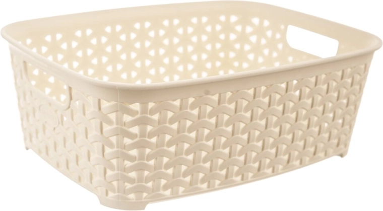 Cesta de almacenamiento de plástico tipo ratán Hobby color crema 26 × 19 × 9 cm