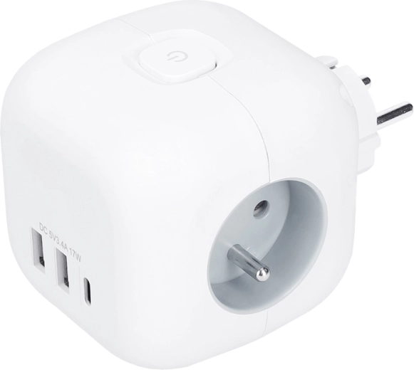 Regleta Solight en forma de cubo, 3 tomas de 230 V + USB-A/USB-C, blanca