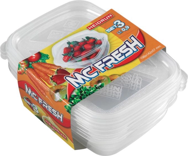 Recipientes de plástico HEIDRUN McFresh 0,9 l, set de 3 uds