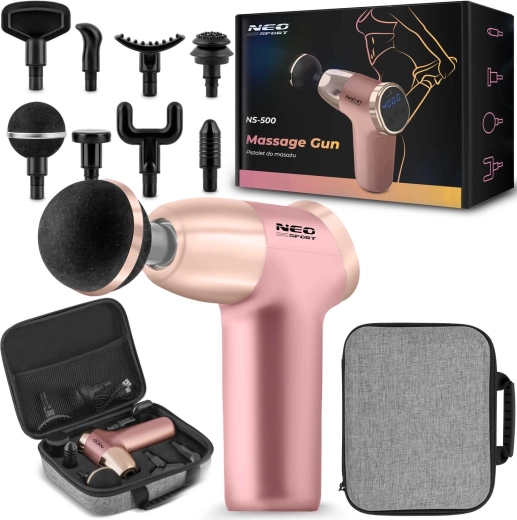 Pistola de masaje con 8 cabezales NEO SPORT NS-500 rosa