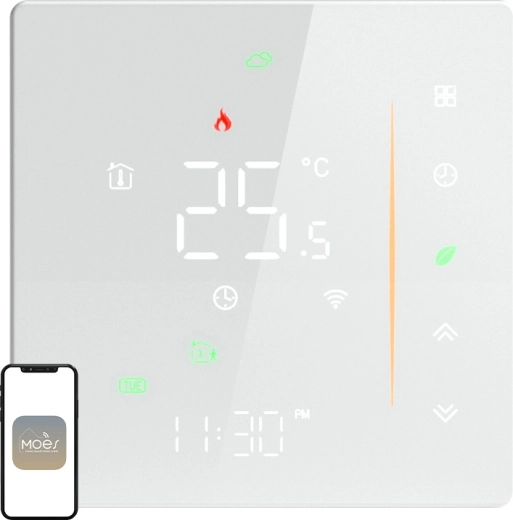 Termostato Wi‑Fi Moes para calefacción eléctrica por suelo radiante, blanco