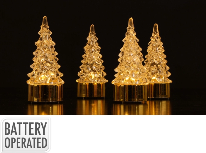 Decoración navideña LED en forma de árbol, 9 cm, 4 unidades