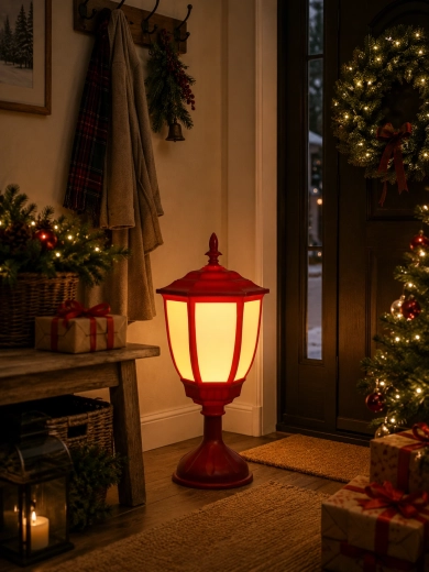 Linterna LED navideña de 55 cm roja con luz blanca cálida