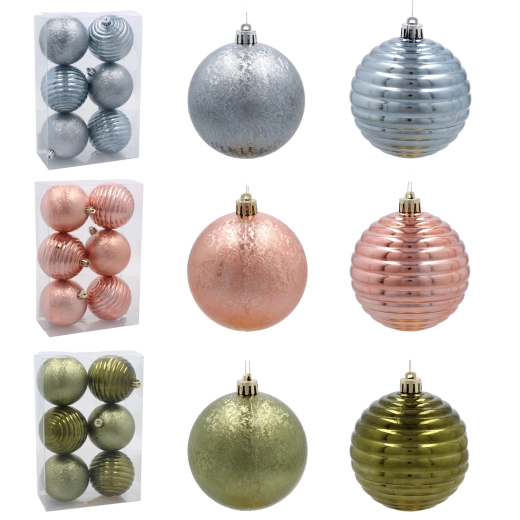 Juego de bolas navideñas de 8 cm – oliva, cobriza y grafito (6 uds.)