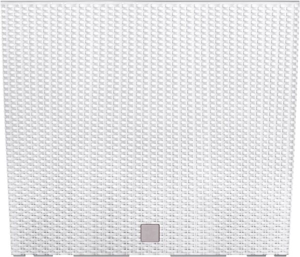 Jardinera alta de plástico con aspecto de ratán e inserto, blanca 58 × 18 × 49,8 cm