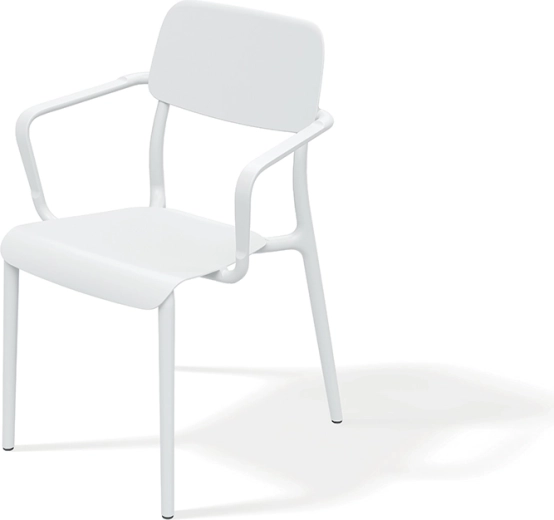 Silla apilable de plástico con reposabrazos RIMO – blanca, para interior y exterior