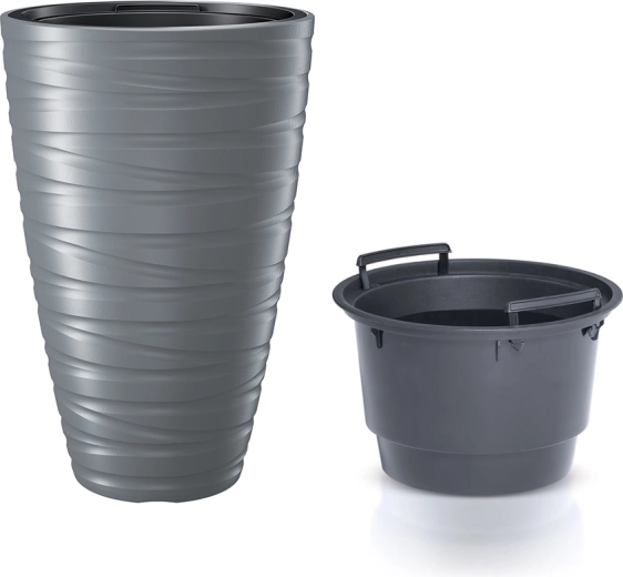 Macetero alto con inserto MAZE 37,5 cm – piedra gris
