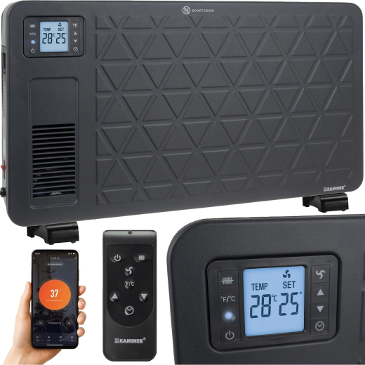 Calefactor convector eléctrico Kaminer Ziflo 2300 W con Wi‑Fi y control remoto, negro