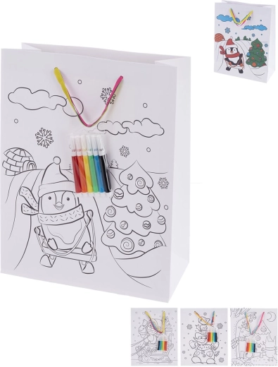 Bolsa de regalo de papel para colorear con rotuladores 26 × 10 × 32 cm, 4 variantes