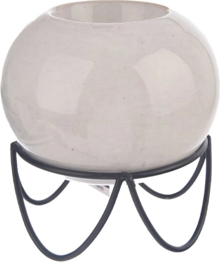 Candelabro gris de cerámica y metal 8 × 8 × 9 cm