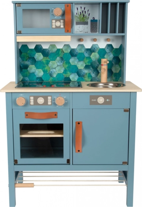 Cocinita de madera Tasty con estilo en acabado azul ahumado