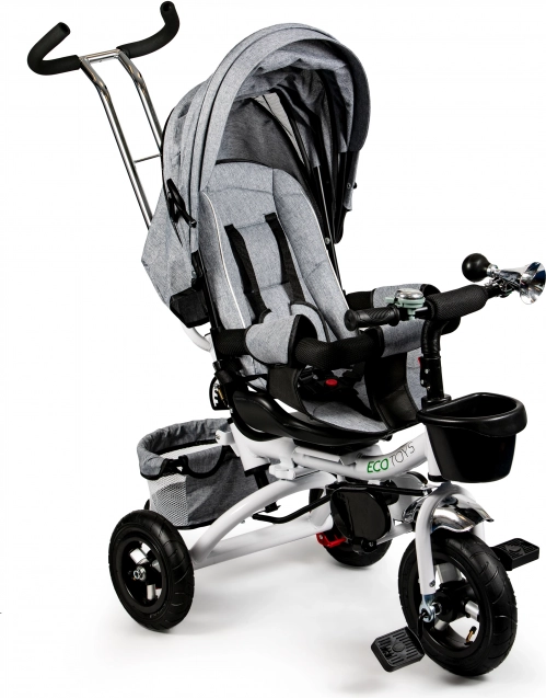 Triciclo infantil Ecotoys con asiento giratorio 360° y capota, gris