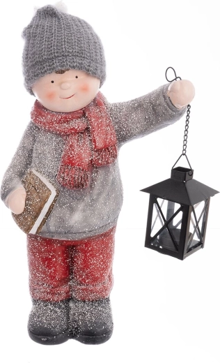 Decoración navideña niño con farol de polirresina 39 cm