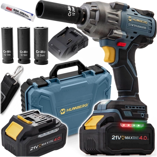 Atornillador de impacto a batería Humberg 21 V 850 Nm con maletín