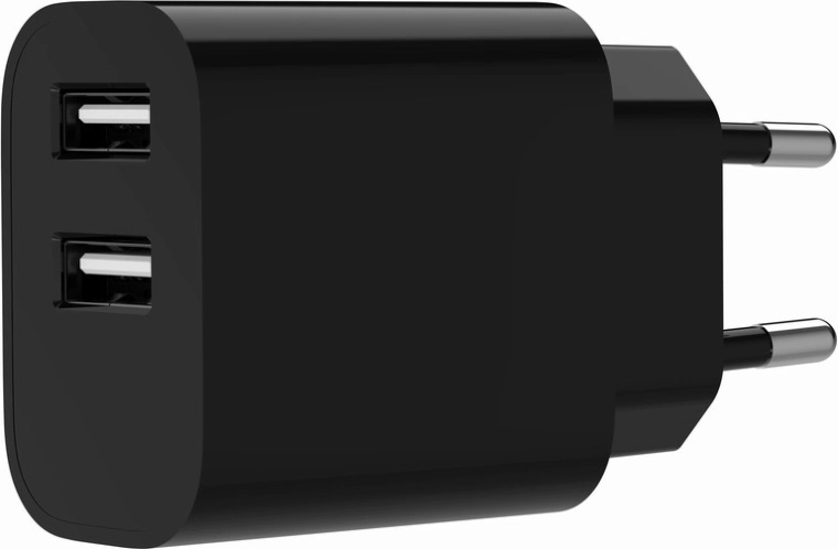 Cargador USB universal de doble puerto 2,4 A, negro