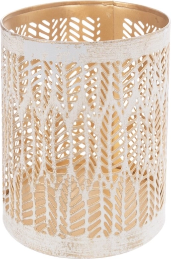 Portavelas metálico Leaf beige-dorado 12 cm