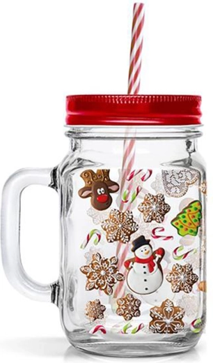 Vaso con pajita TORO 450 ml – motivo navideño de pan de jengibre