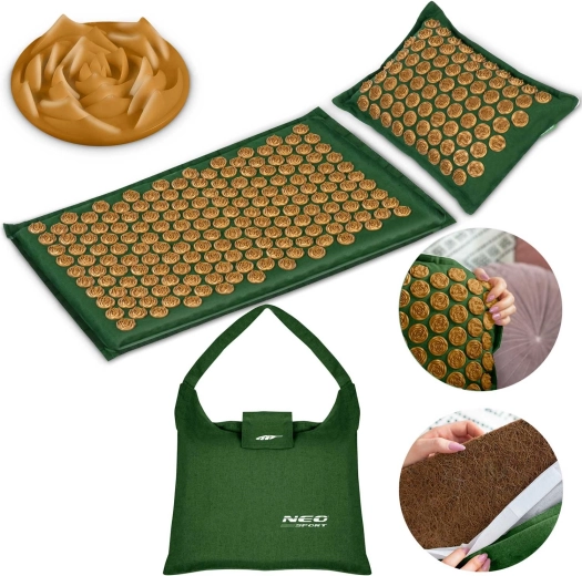 Esterilla de acupresión con almohada NEO SPORT verde-dorada