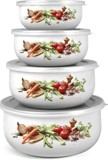 Juego de cuencos esmaltados con tapas BELLY Verduras, 8 piezas