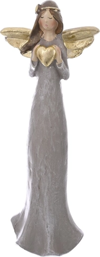 Figura decorativa de ángel con corazón gris-dorada