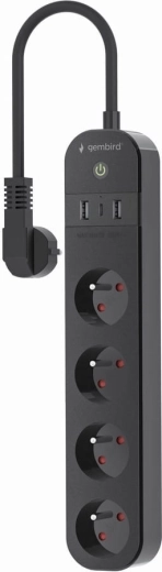 Regleta inteligente con protección contra sobretensiones Tuya WiFi 4× enchufe FR, 2× USB‑A y 1× USB‑C, negra