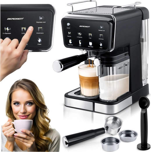 Cafetera espresso de palanca con espumador de leche 20 bar BERDSEN BD-773 negra