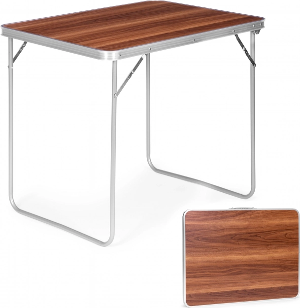 Mesa turística plegable 80 × 60 cm con acabado imitación madera