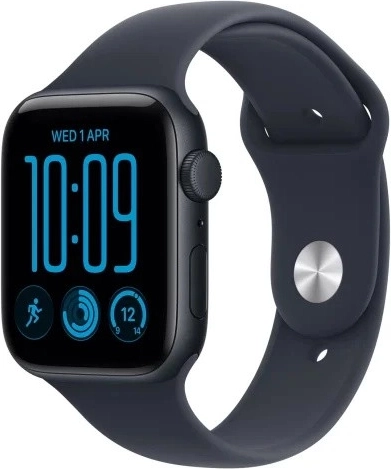 Apple Watch SE 3 GPS 44 mm de aluminio en color midnight con correa deportiva azul oscuro S/M